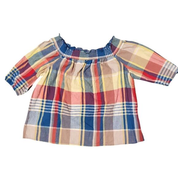 🔺️Lane Bryant Colorful Plaid Linen Blend Off-Shoulder Top Size 14-16 - Picture 12 of 13